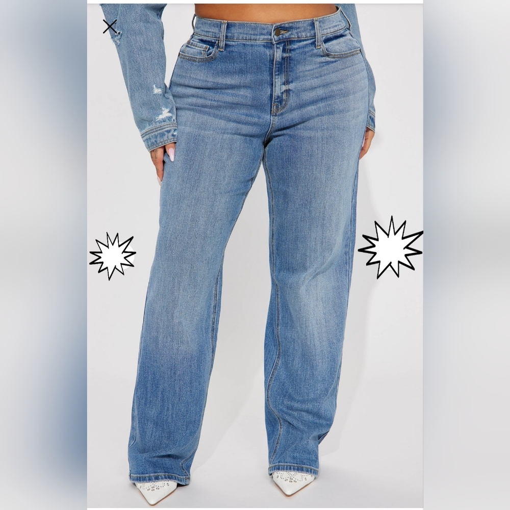 Stylish Fashion Nova Medium Wash Blue Straight Leg Jeans NWT - Picture 7 of 16